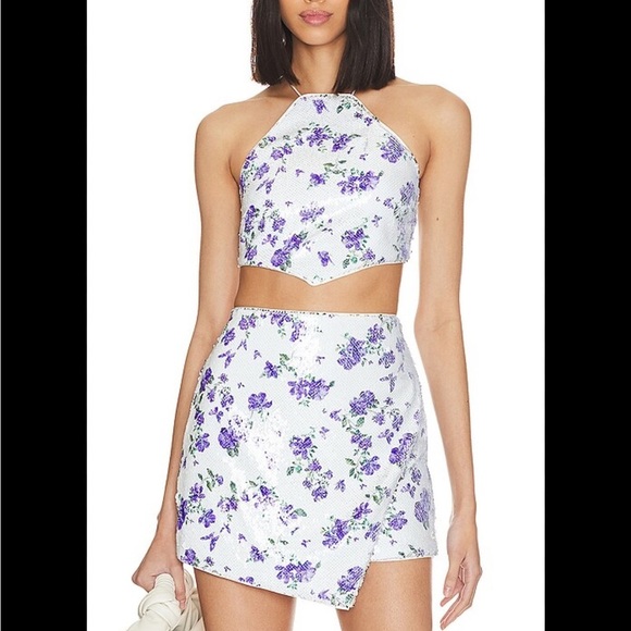 REVOLVE Majorelle Tamara White Sequin Top in Purple Butterfly Large - Picture 2 of 12